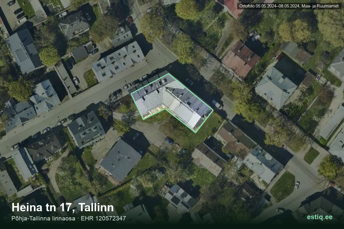 Heina tänav 17, Tallinn – аэрофото дома, контур по данным регистра строений (EHR)