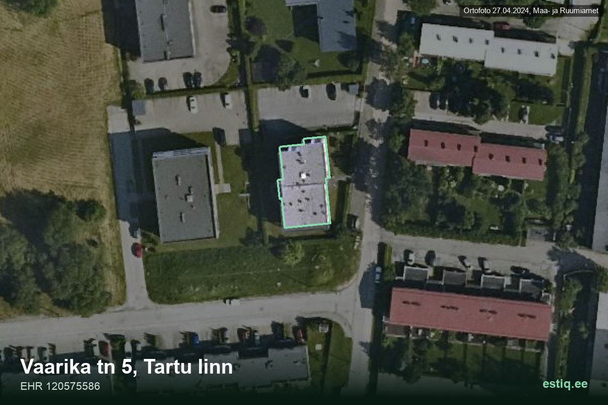 Vaarika tänav 5, Tartu – аэрофото дома, контур по данным регистра строений (EHR)