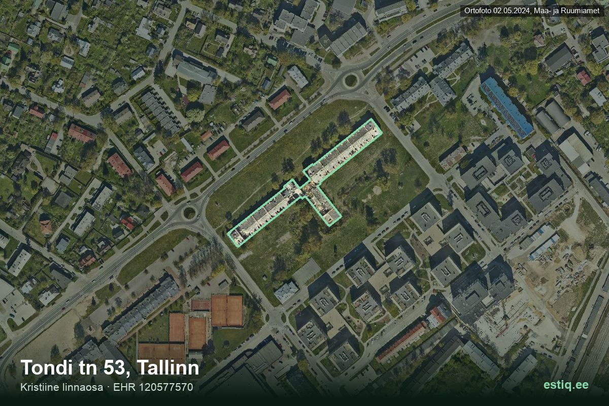 Tondi tänav 53, Tallinn – hoone aerofoto, kontuur ehitisregistri (EHR) andmetest