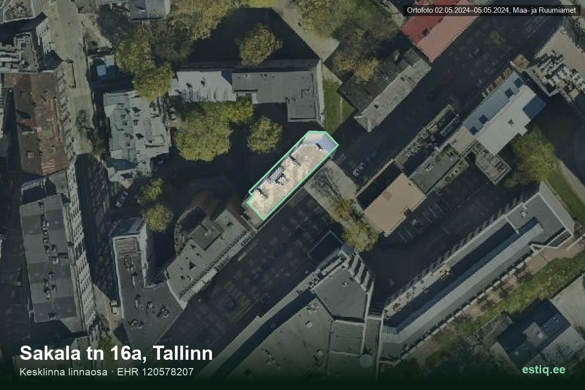 Sakala tänav 16a, Tallinn – аэрофото дома, контур по данным регистра строений (EHR)