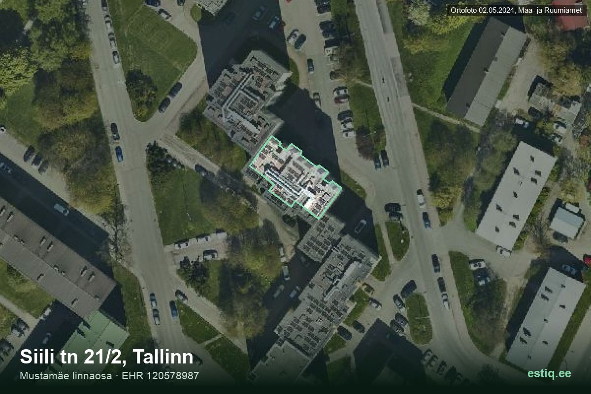 Siili tänav 21/2, Tallinn – hoone aerofoto, kontuur ehitisregistri (EHR) andmetest
