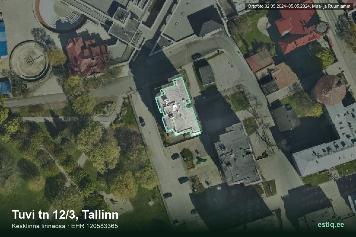 Tuvi tänav 12/3, Tallinn – аэрофото дома, контур по данным регистра строений (EHR)