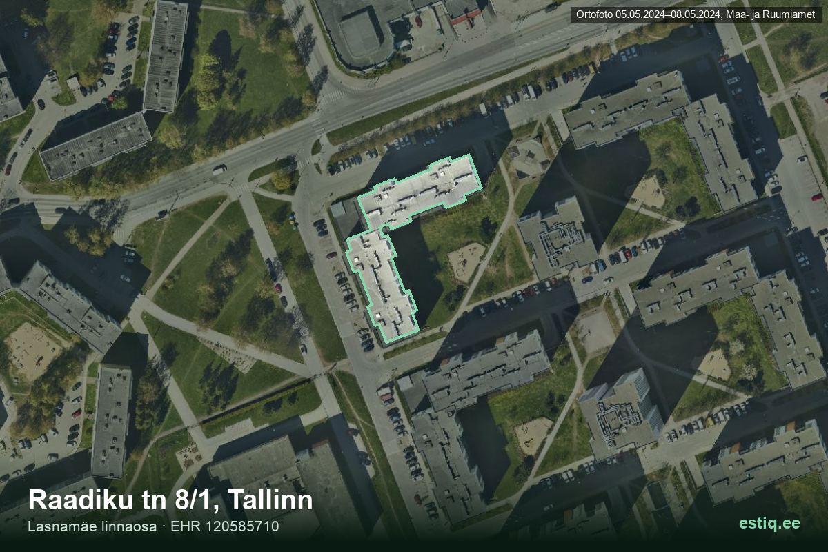 Raadiku tänav 8/1, Tallinn – hoone aerofoto, kontuur ehitisregistri (EHR) andmetest