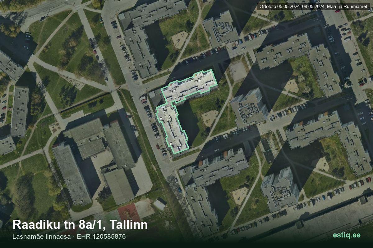 Raadiku tänav 8a/1, Tallinn – hoone aerofoto, kontuur ehitisregistri (EHR) andmetest