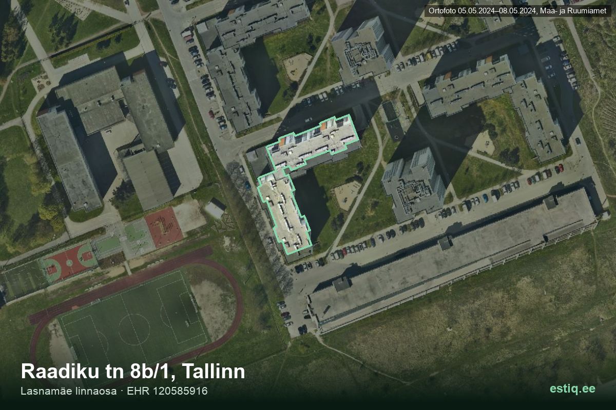 Raadiku tänav 8b/1, Tallinn – hoone aerofoto, kontuur ehitisregistri (EHR) andmetest