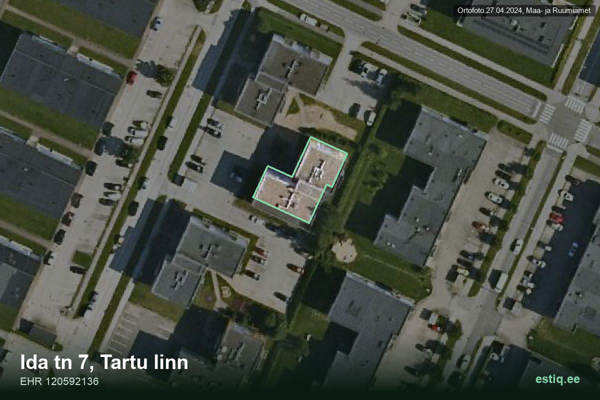 Ida tänav 7, Tartu – hoone aerofoto, kontuur ehitisregistri (EHR) andmetest