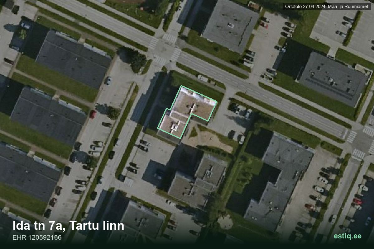 Ida tänav 7a, Tartu – hoone aerofoto, kontuur ehitisregistri (EHR) andmetest