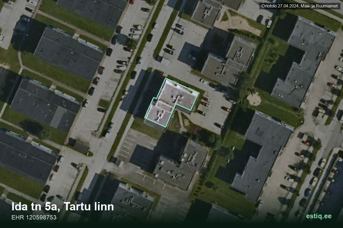 Ida tänav 5a, Tartu – hoone aerofoto, kontuur ehitisregistri (EHR) andmetest