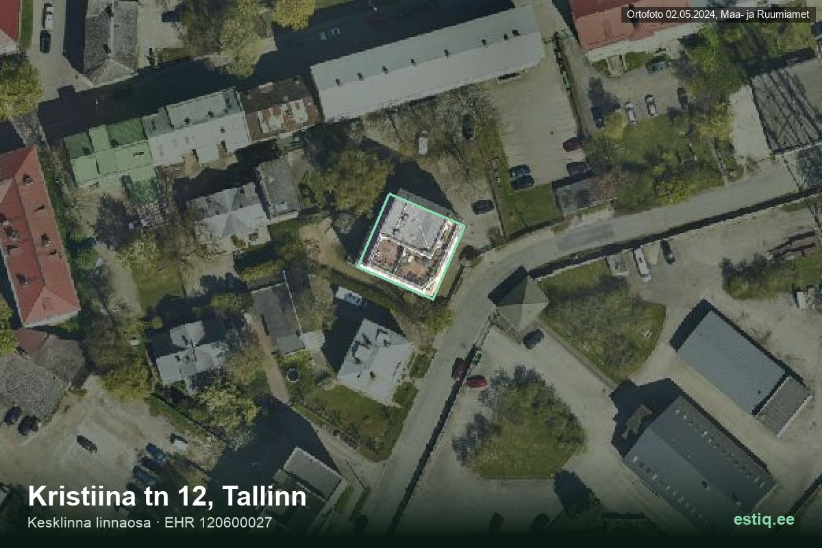 Kristiina tänav 12, Tallinn – aerial photo of the building, outline from the Building Register (EHR)