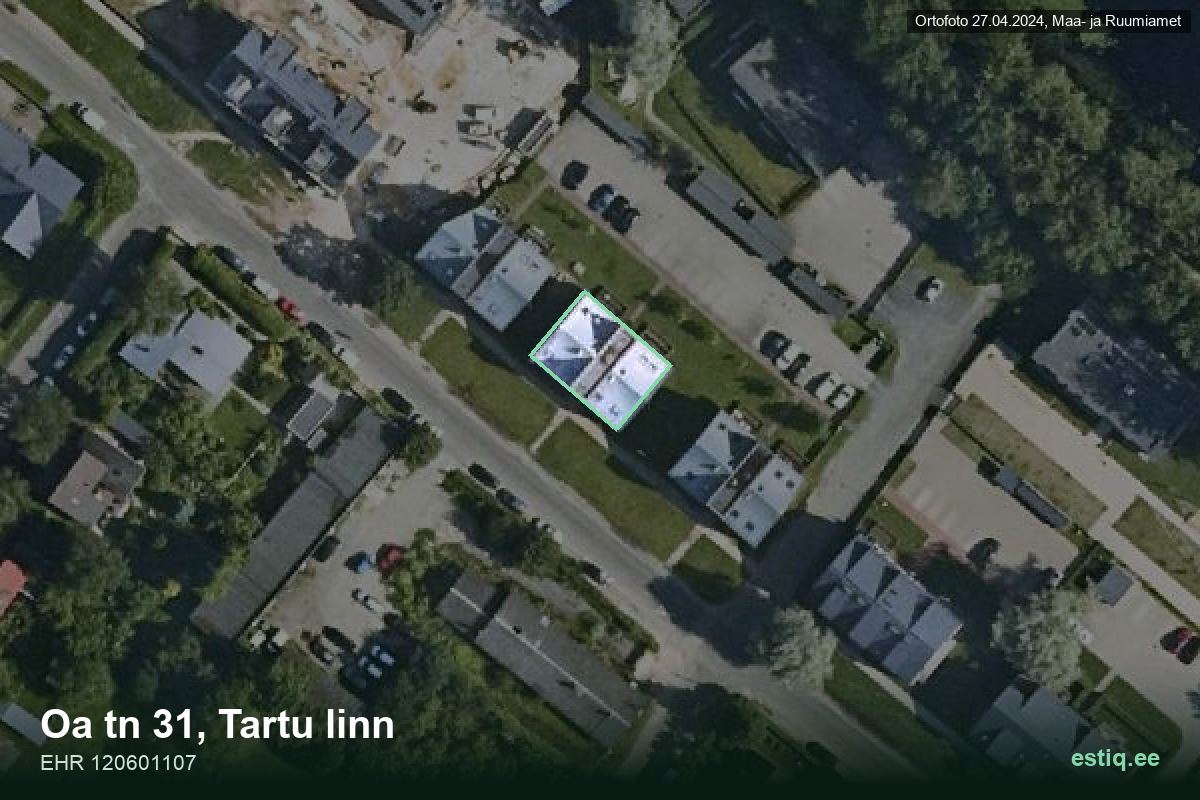 Oa tänav 31, Tartu – hoone aerofoto, kontuur ehitisregistri (EHR) andmetest