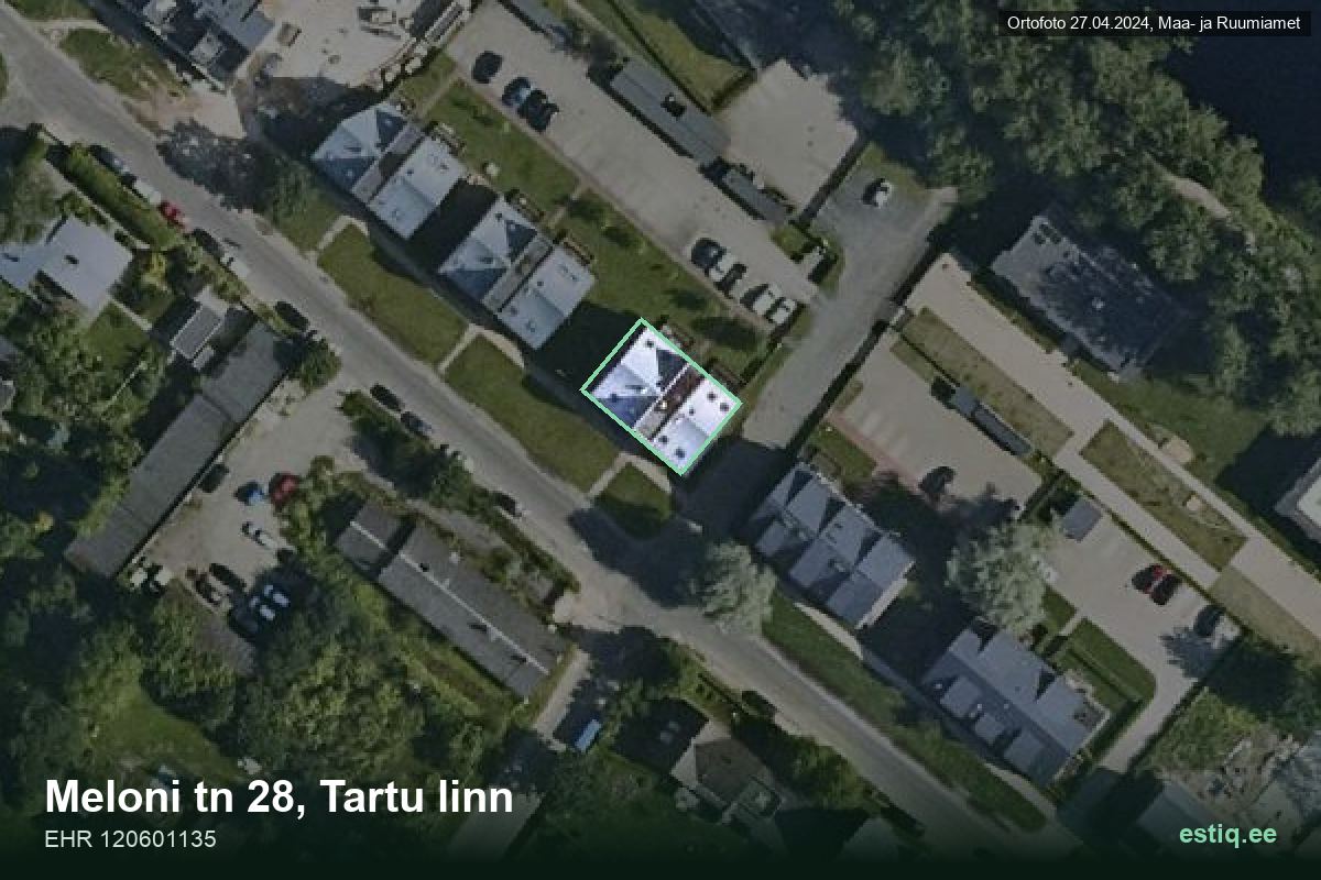 Meloni tänav 28, Tartu – hoone aerofoto, kontuur ehitisregistri (EHR) andmetest