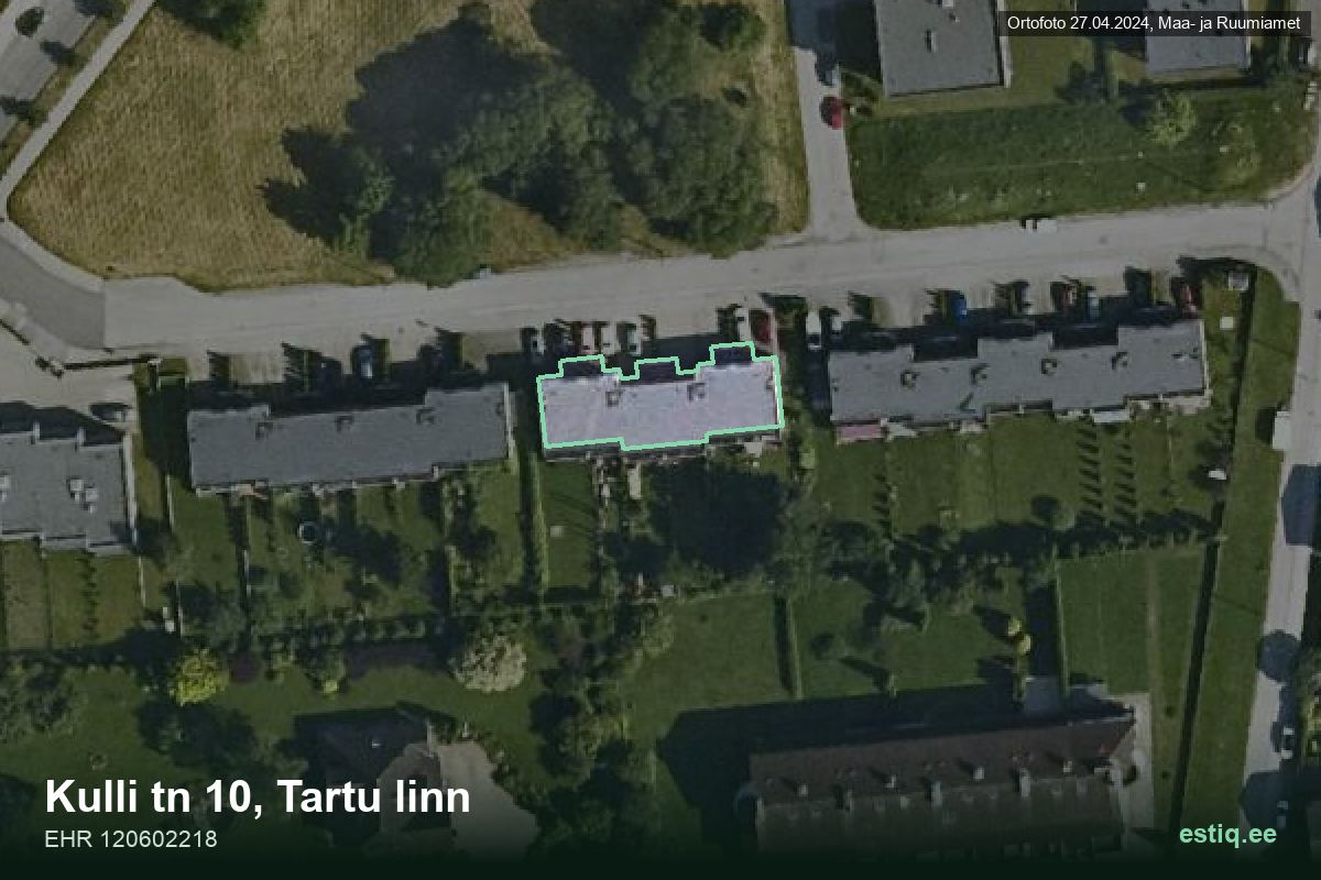 Kulli tänav 10, Tartu – ilmakuva rakennuksesta, ääriviiva rakennusrekisteristä (EHR)