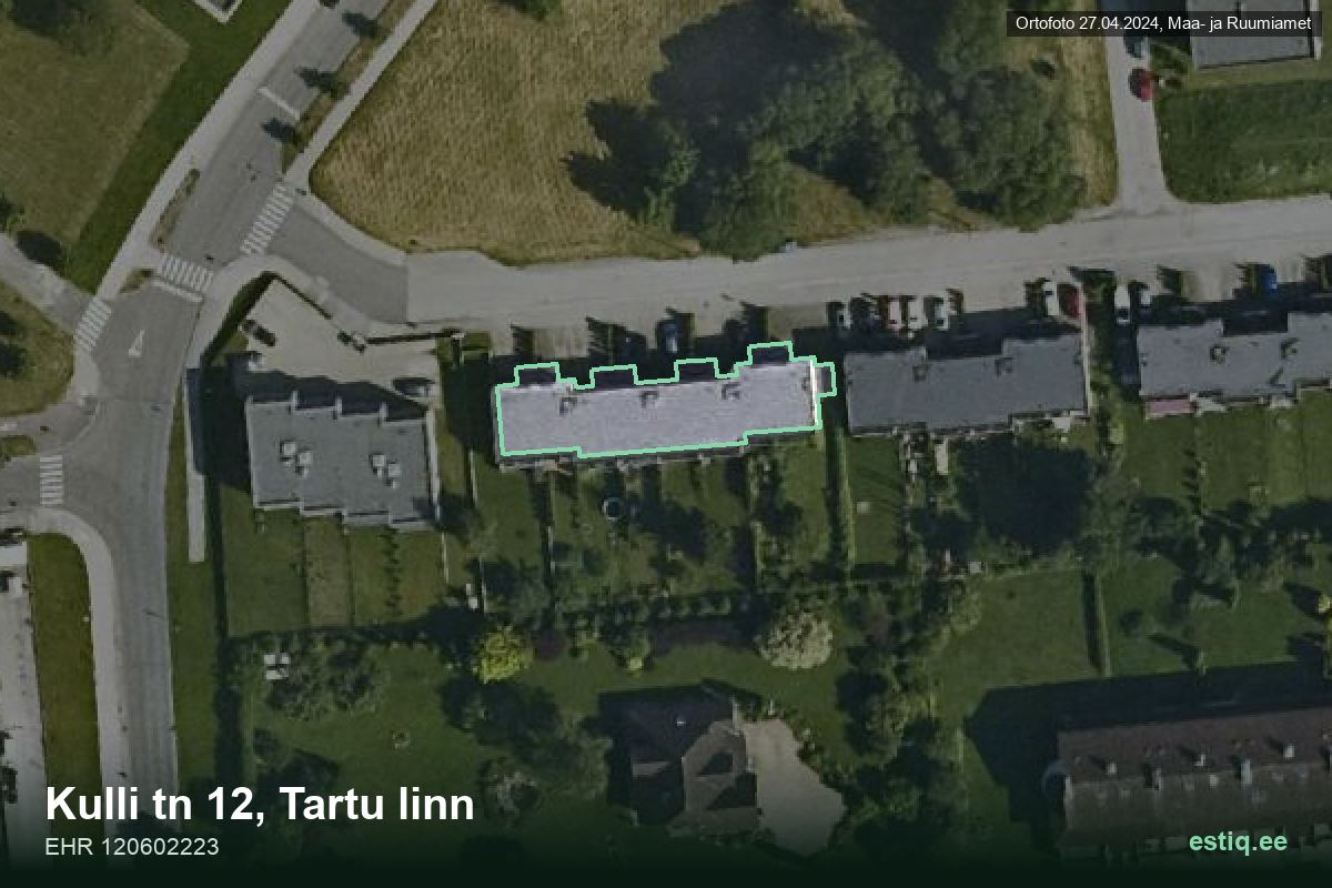 Kulli tänav 12, Tartu – ilmakuva rakennuksesta, ääriviiva rakennusrekisteristä (EHR)