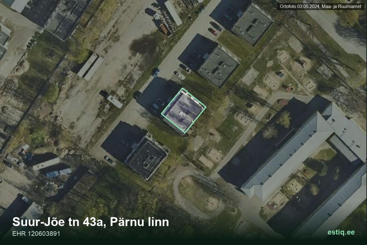 Suur-Jõe tänav 43a, Pärnu – hoone aerofoto, kontuur ehitisregistri (EHR) andmetest