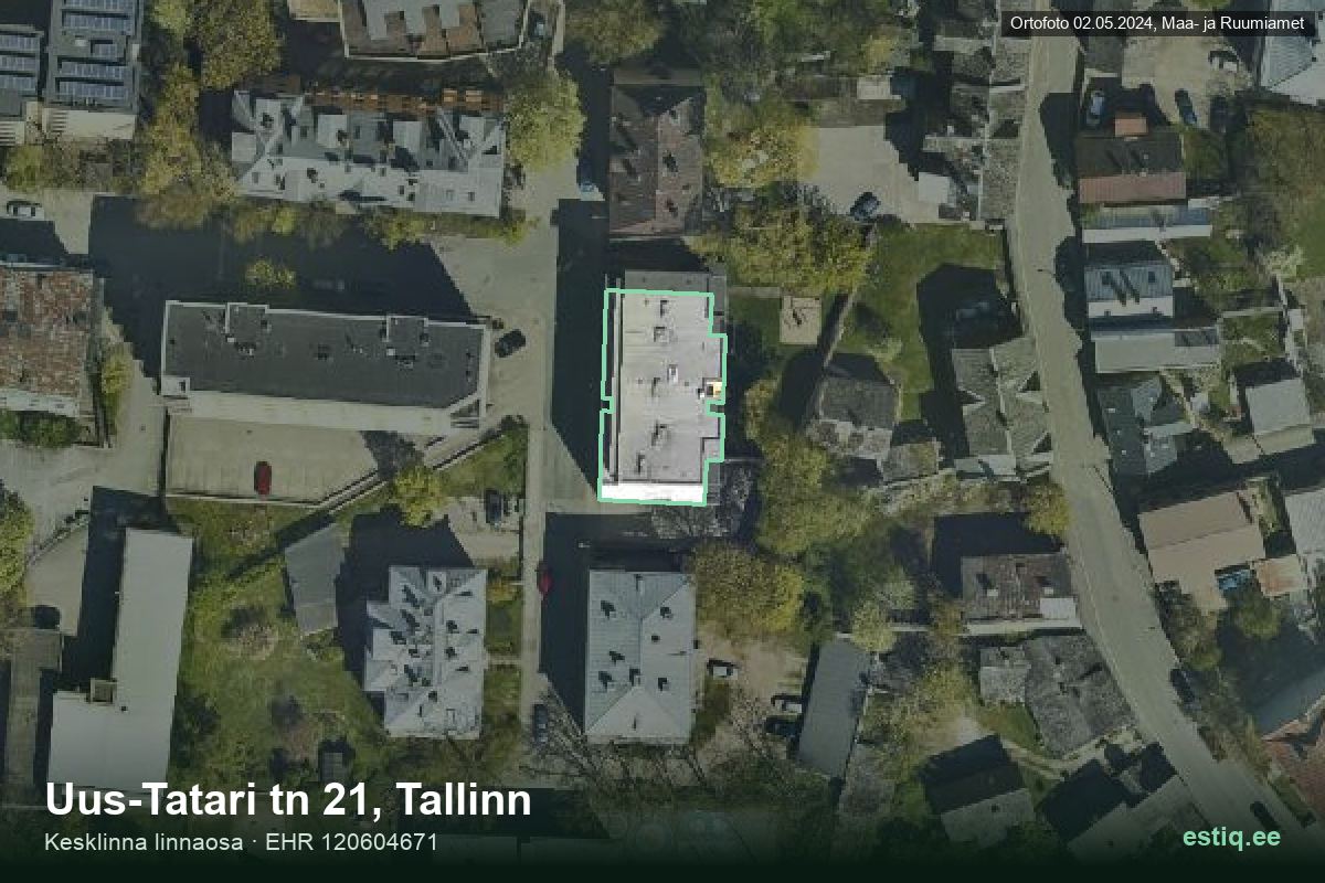 Uus-Tatari tänav 21, Tallinn – ilmakuva rakennuksesta, ääriviiva rakennusrekisteristä (EHR)