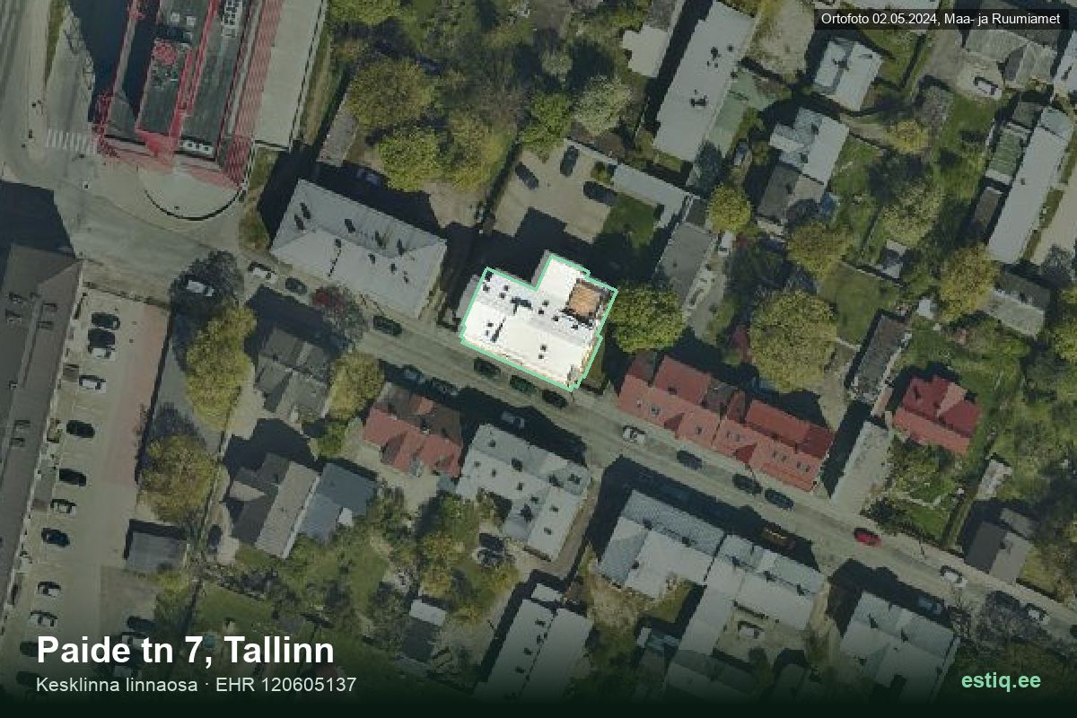 Paide tänav 7, Tallinn – hoone aerofoto, kontuur ehitisregistri (EHR) andmetest