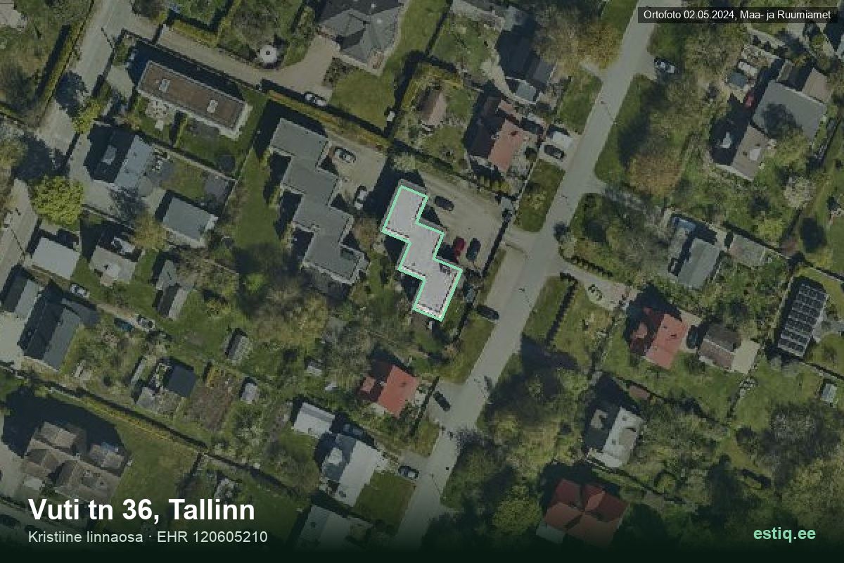 Vuti tänav 36, Tallinn – ilmakuva rakennuksesta, ääriviiva rakennusrekisteristä (EHR)