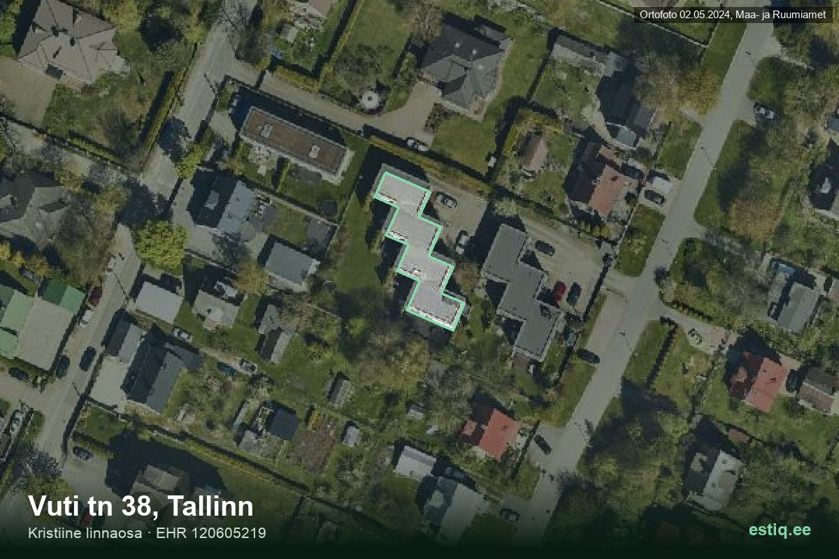 Vuti tänav 38, Tallinn – ilmakuva rakennuksesta, ääriviiva rakennusrekisteristä (EHR)