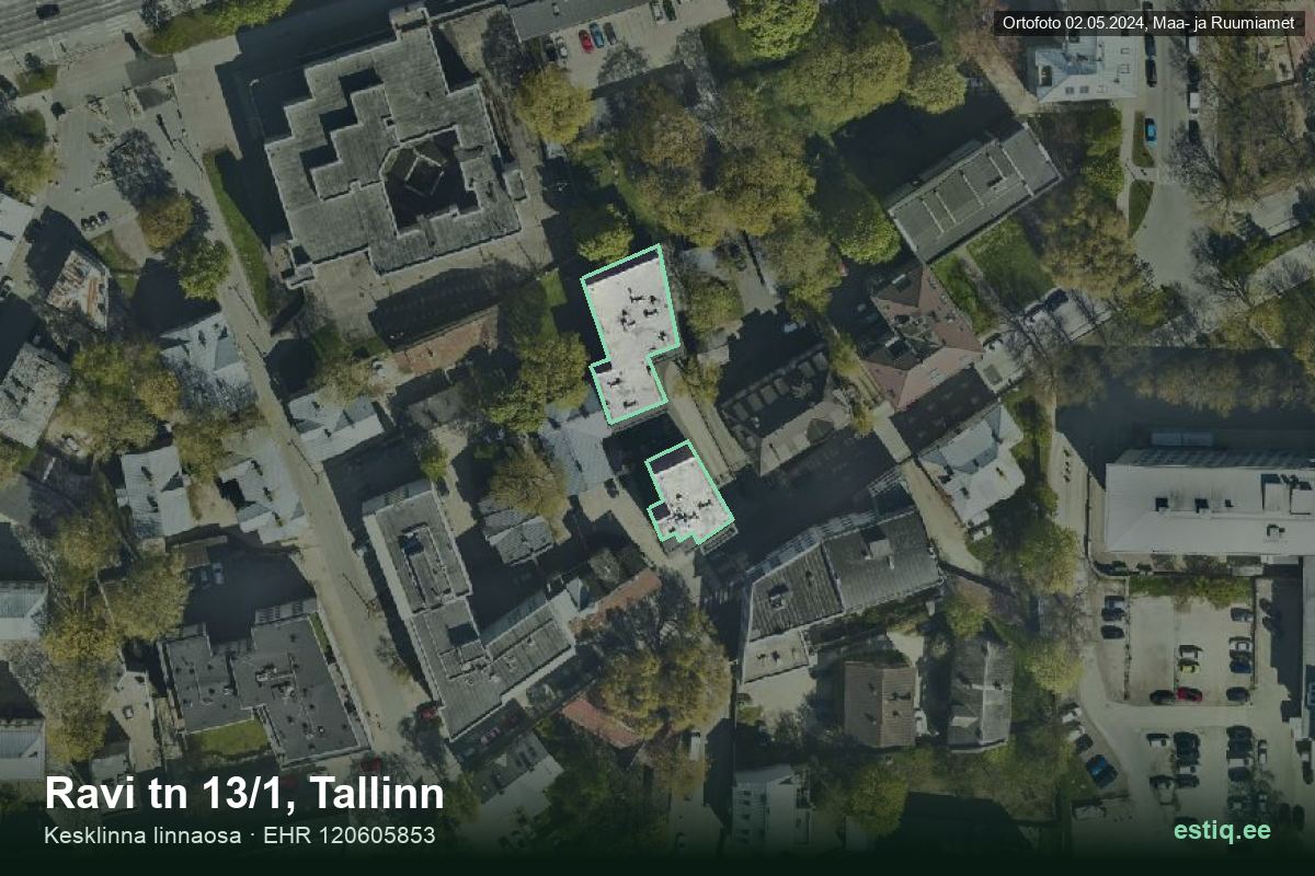 Ravi tänav 13/1, Tallinn – аэрофото дома, контур по данным регистра строений (EHR)
