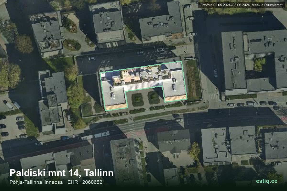 Paldiski mnt 14, Tallinn – hoone aerofoto, kontuur ehitisregistri (EHR) andmetest