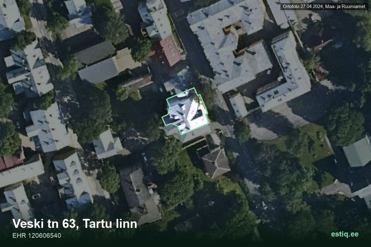 Veski tänav 63, Tartu – aerial photo of the building, outline from the Building Register (EHR)