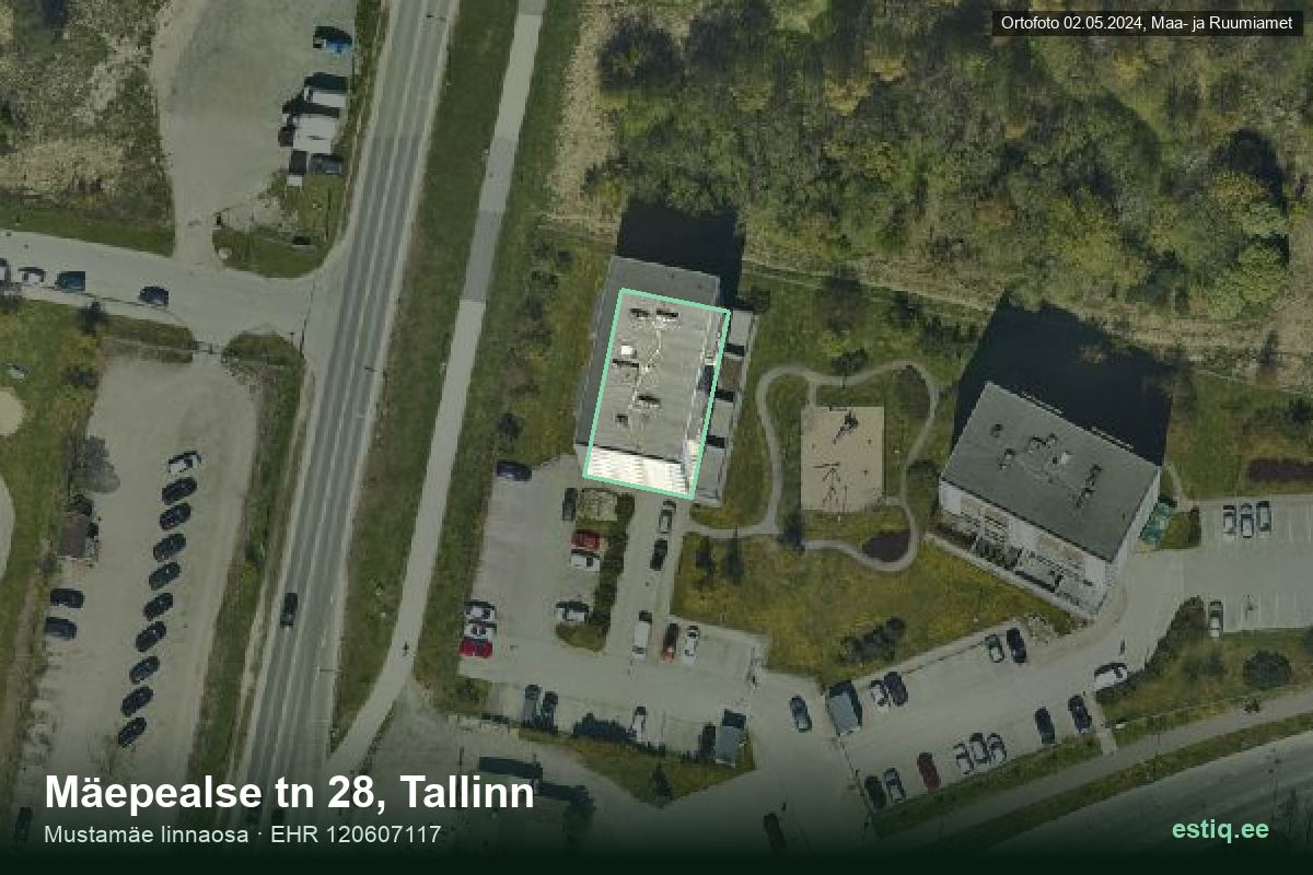 Mäepealse tänav 28, Tallinn – hoone aerofoto, kontuur ehitisregistri (EHR) andmetest