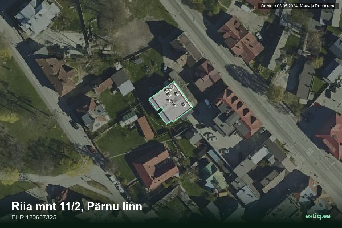 Riia mnt 11/2, Pärnu – hoone aerofoto, kontuur ehitisregistri (EHR) andmetest