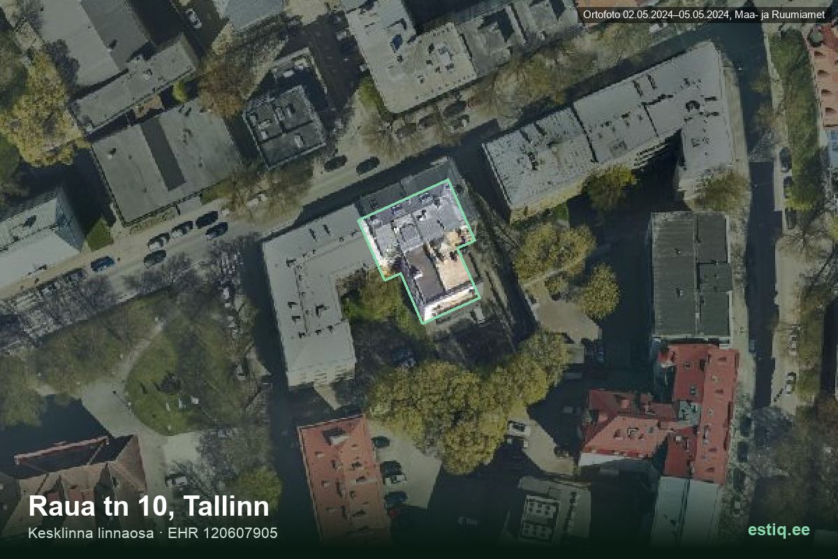 Raua tänav 10, Tallinn – hoone aerofoto, kontuur ehitisregistri (EHR) andmetest
