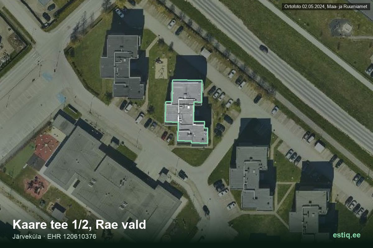 Kaare tee 1/2, Rae – hoone aerofoto, kontuur ehitisregistri (EHR) andmetest