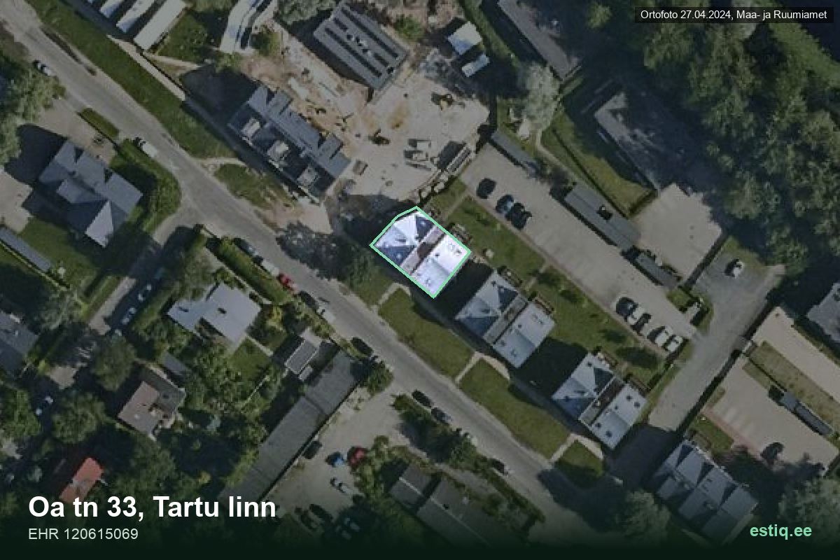 Oa tänav 33, Tartu – hoone aerofoto, kontuur ehitisregistri (EHR) andmetest