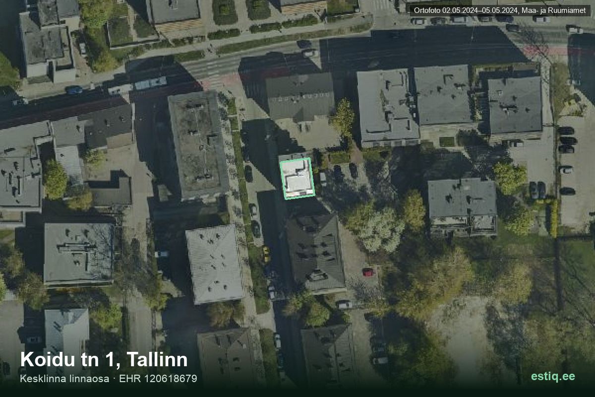 Koidu tänav 1, Tallinn – ilmakuva rakennuksesta, ääriviiva rakennusrekisteristä (EHR)