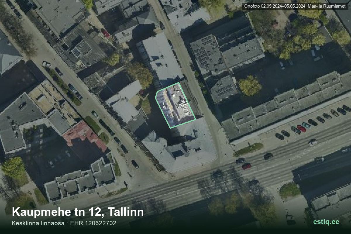 Kaupmehe tänav 12, Tallinn – hoone aerofoto, kontuur ehitisregistri (EHR) andmetest