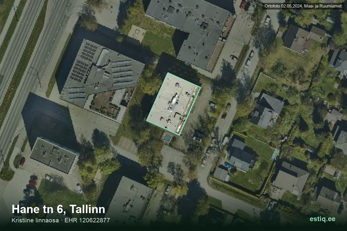 Hane tänav 6, Tallinn – аэрофото дома, контур по данным регистра строений (EHR)