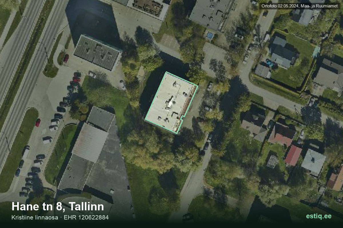 Hane tänav 8, Tallinn – ilmakuva rakennuksesta, ääriviiva rakennusrekisteristä (EHR)