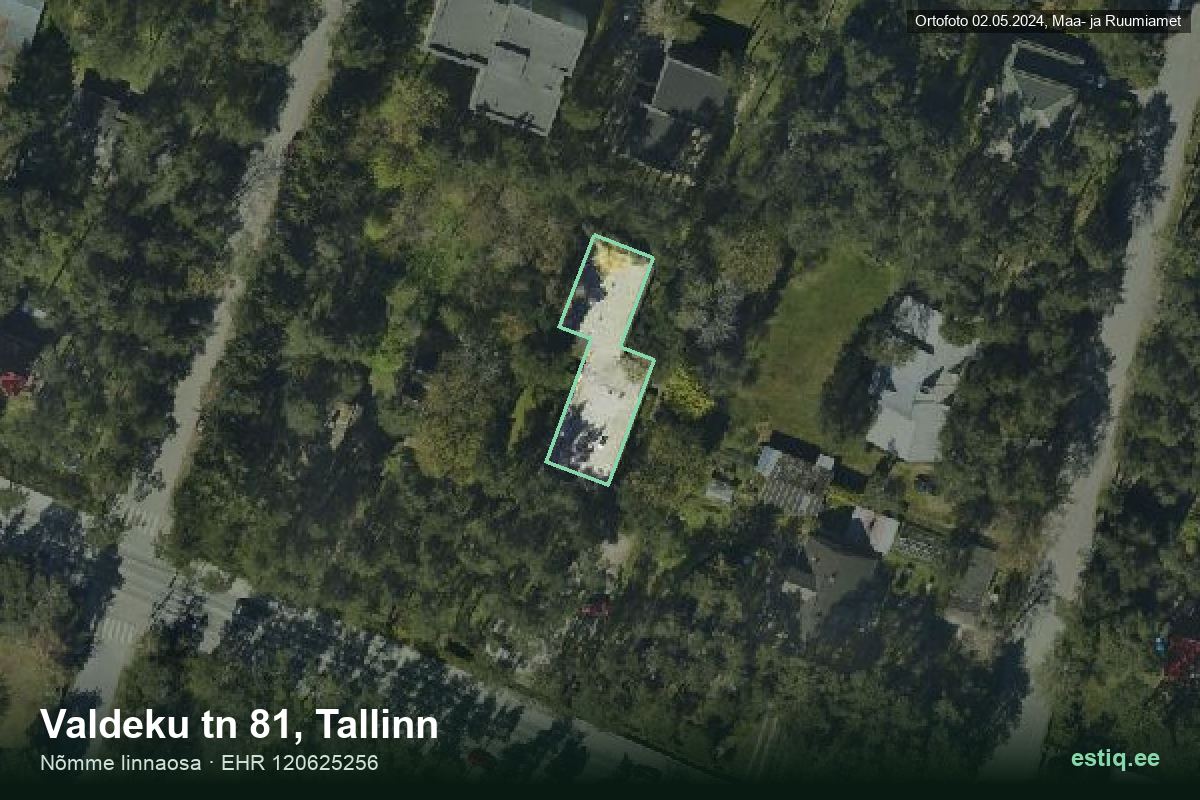 Valdeku tänav 81, Tallinn – hoone aerofoto, kontuur ehitisregistri (EHR) andmetest
