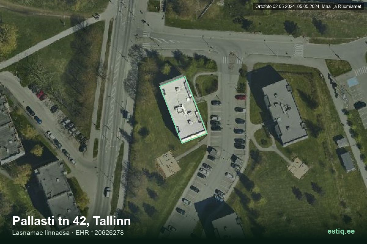 Pallasti tänav 42, Tallinn – аэрофото дома, контур по данным регистра строений (EHR)