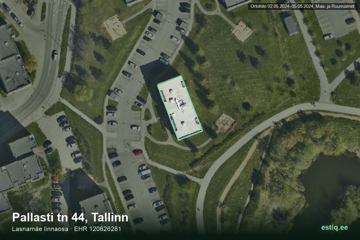 Pallasti tänav 44, Tallinn – аэрофото дома, контур по данным регистра строений (EHR)