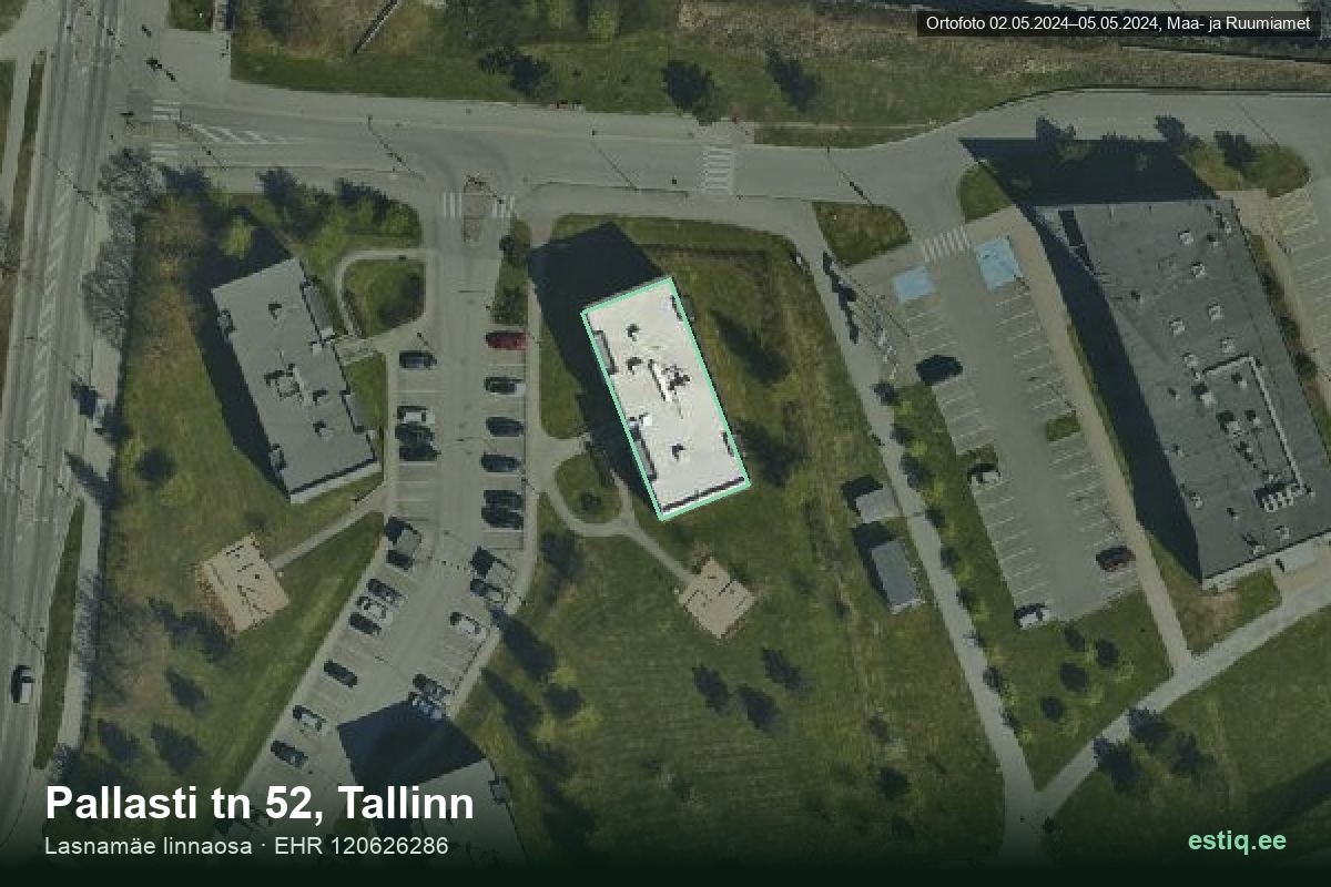 Pallasti tänav 52, Tallinn – hoone aerofoto, kontuur ehitisregistri (EHR) andmetest