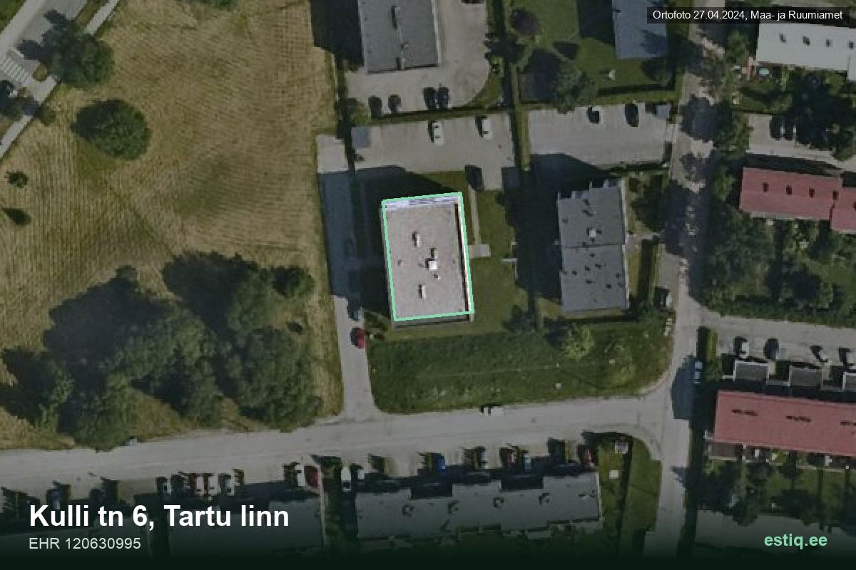 Kulli tänav 6, Tartu – hoone aerofoto, kontuur ehitisregistri (EHR) andmetest
