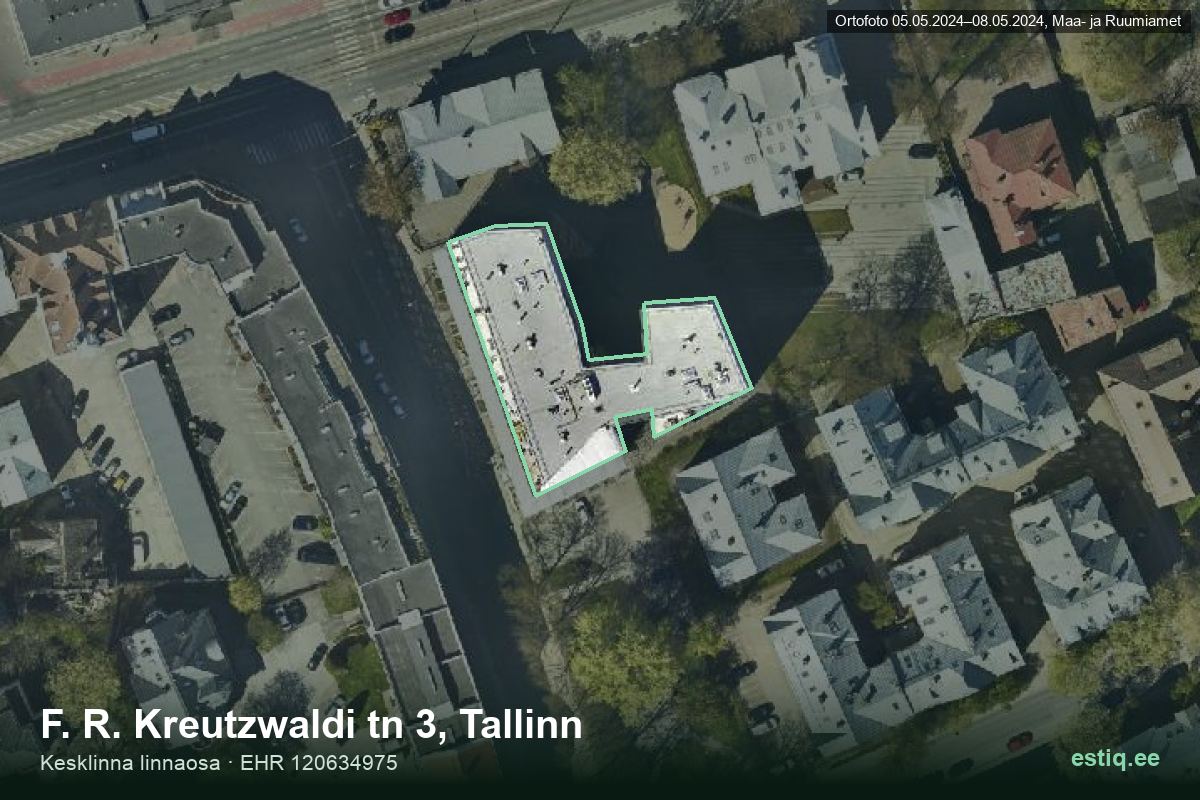 F. R. Kreutzwaldi tänav 3, Tallinn – hoone aerofoto, kontuur ehitisregistri (EHR) andmetest