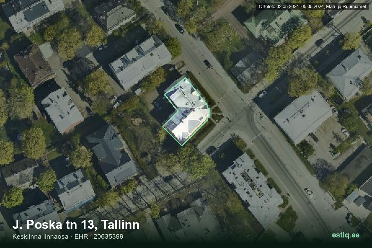 J. Poska tänav 13, Tallinn – aerial photo of the building, outline from the Building Register (EHR)