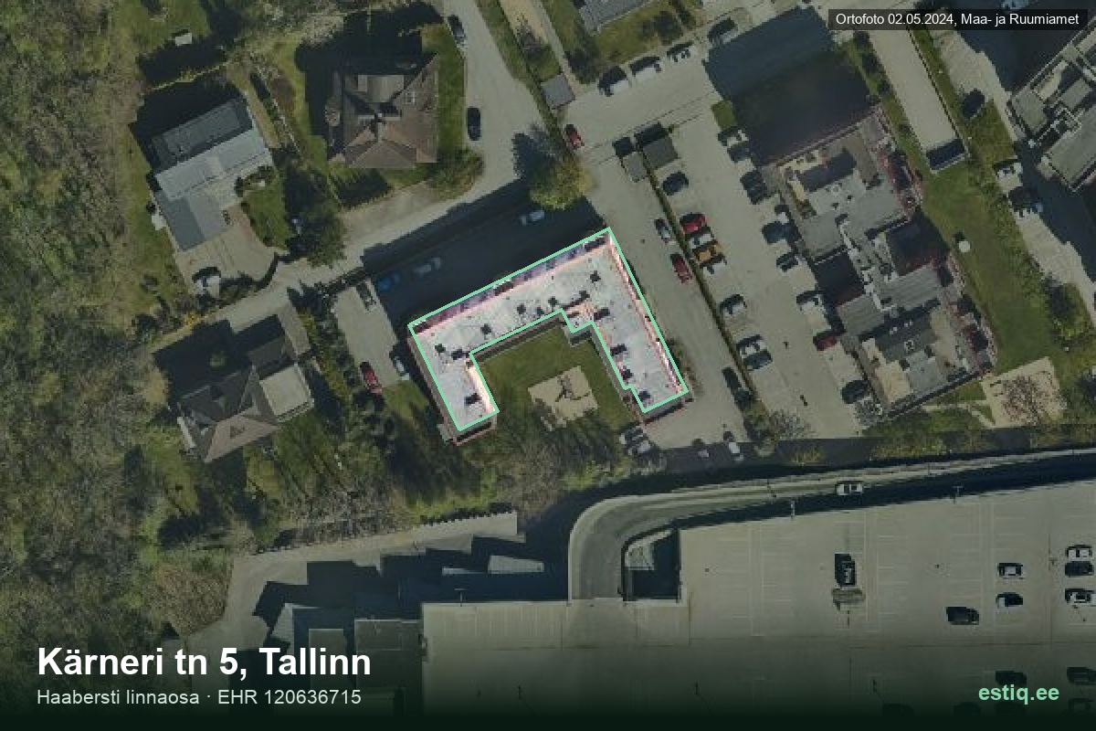 Kärneri tänav 5, Tallinn – hoone aerofoto, kontuur ehitisregistri (EHR) andmetest