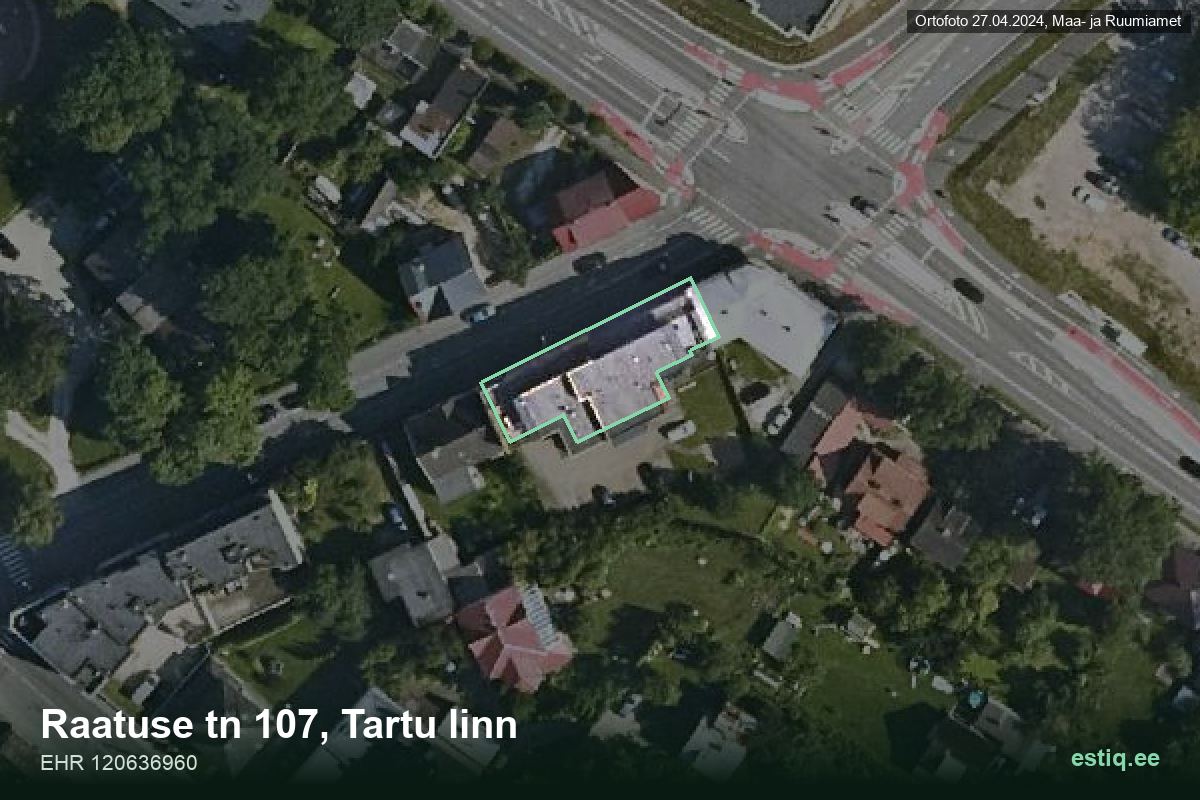 Raatuse tänav 107, Tartu – hoone aerofoto, kontuur ehitisregistri (EHR) andmetest