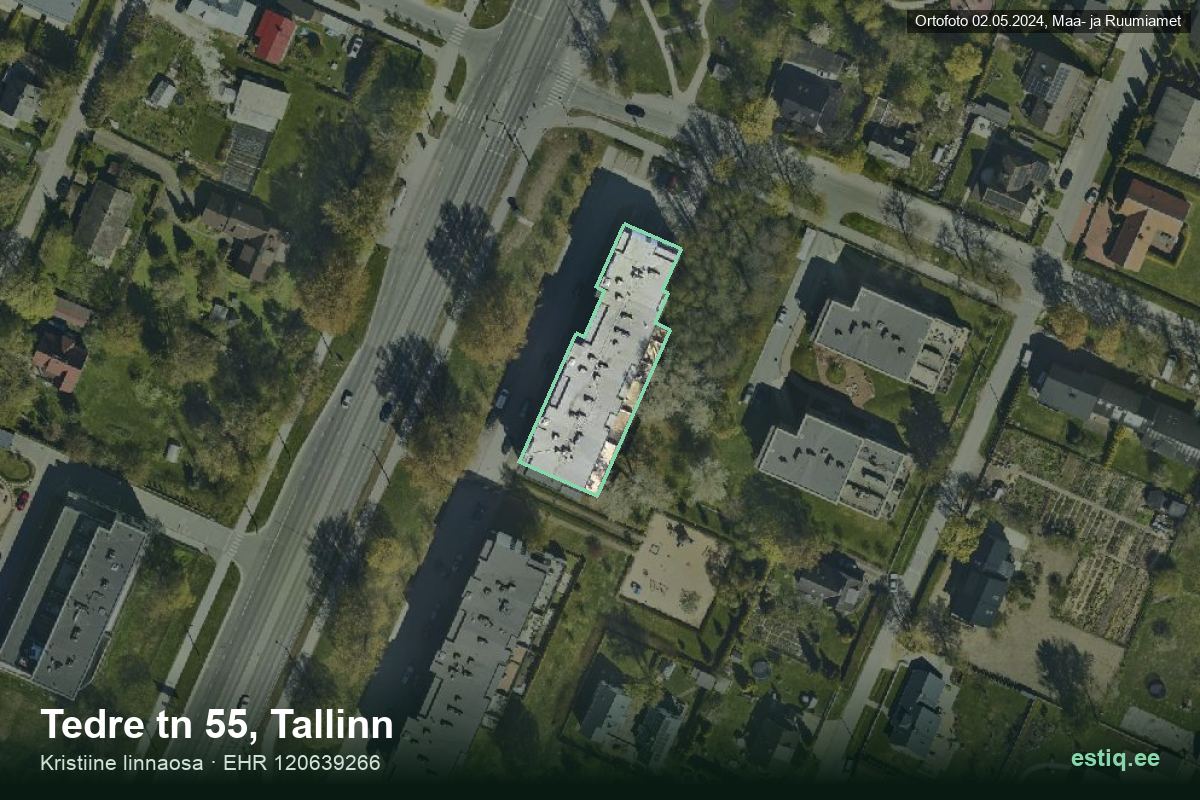 Tedre tänav 55, Tallinn – hoone aerofoto, kontuur ehitisregistri (EHR) andmetest
