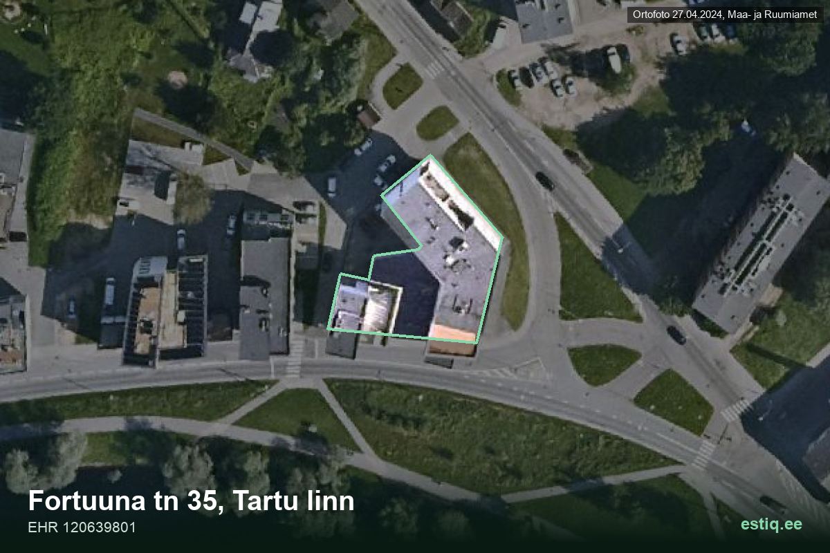 Fortuuna tänav 35, Tartu – hoone aerofoto, kontuur ehitisregistri (EHR) andmetest
