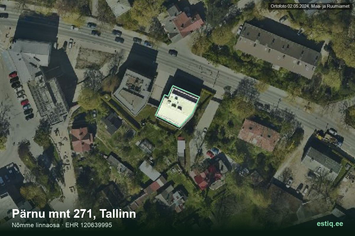 Pärnu mnt 271, Tallinn – аэрофото дома, контур по данным регистра строений (EHR)