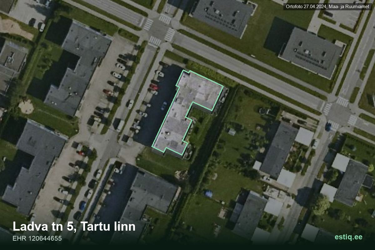 Ladva tänav 5, Tartu – hoone aerofoto, kontuur ehitisregistri (EHR) andmetest
