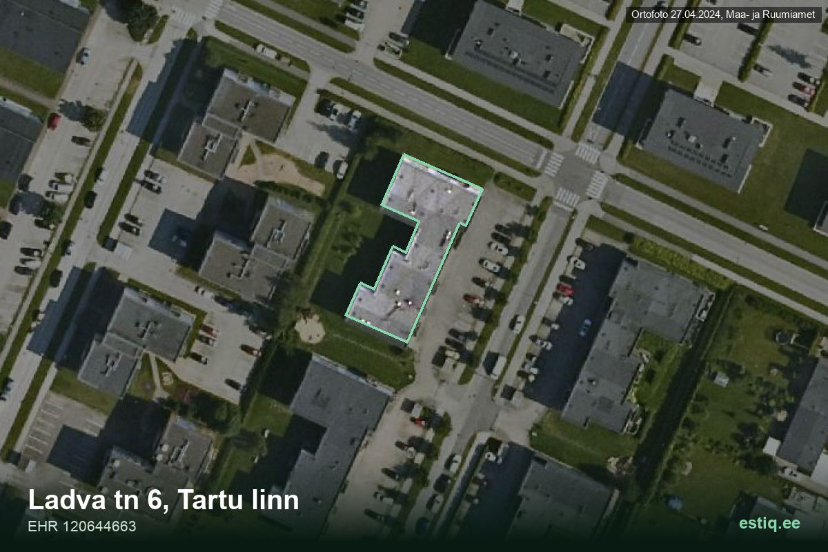 Ladva tänav 6, Tartu – ilmakuva rakennuksesta, ääriviiva rakennusrekisteristä (EHR)