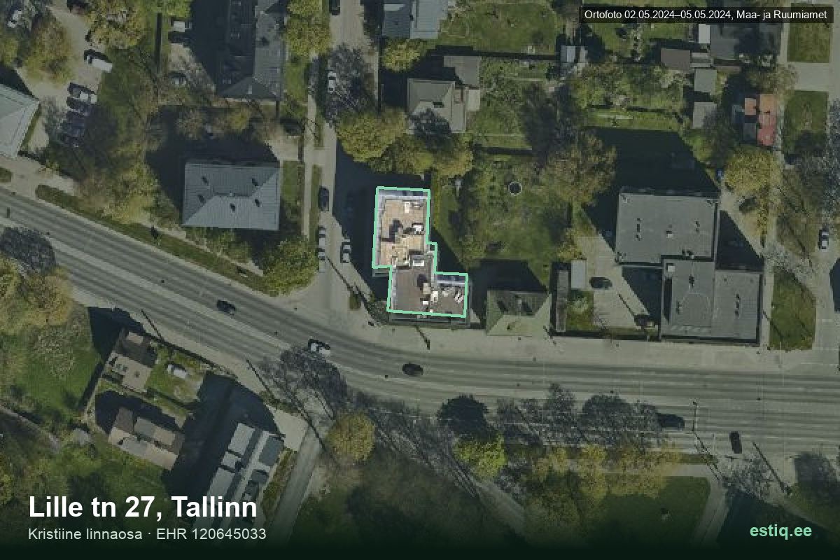 Lille tänav 27, Tallinn – аэрофото дома, контур по данным регистра строений (EHR)