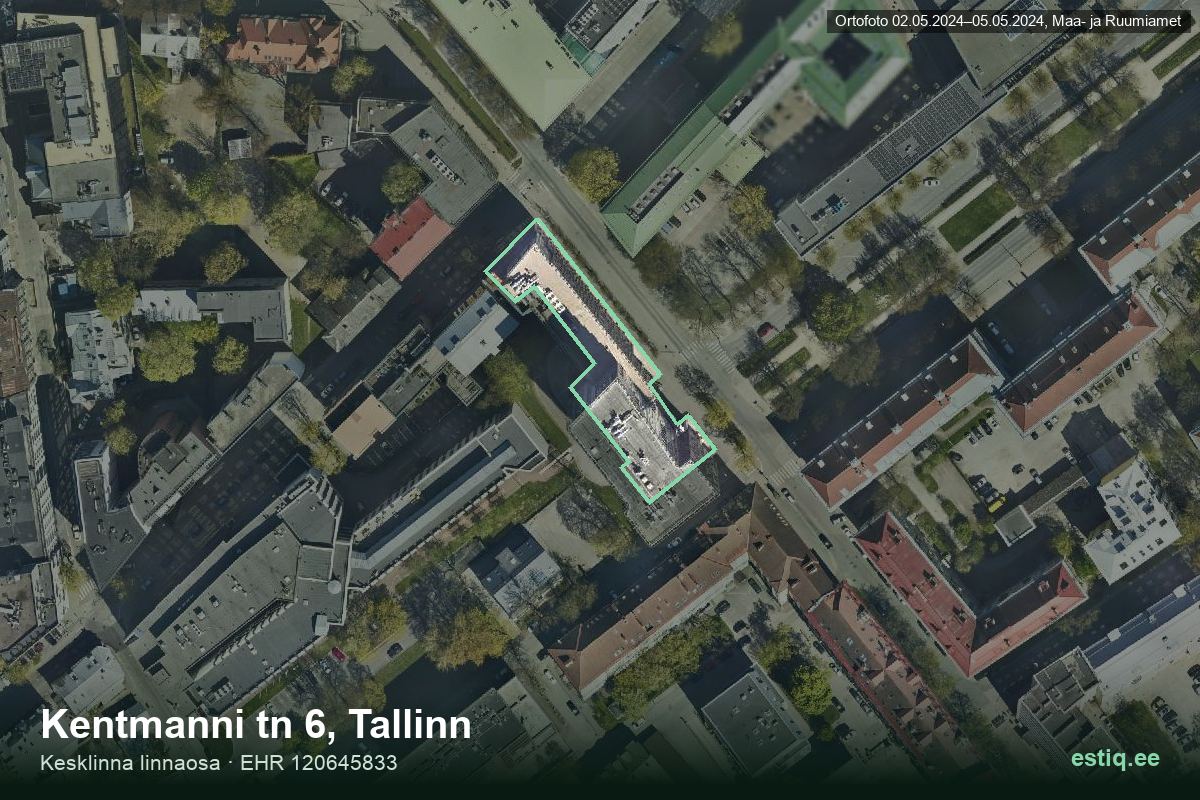 Kentmanni tänav 6, Tallinn – hoone aerofoto, kontuur ehitisregistri (EHR) andmetest